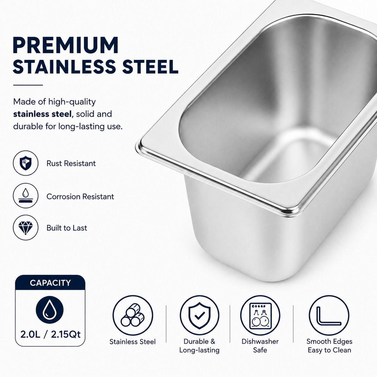 Commercial Stainless Steel GN 1/9 100mm Deep Gastronorm Bain Marie Buffet Steam Table Food Pan