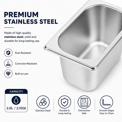 Commercial Stainless Steel GN 1/9 100mm Deep Gastronorm Bain Marie Buffet Steam Table Food Pan