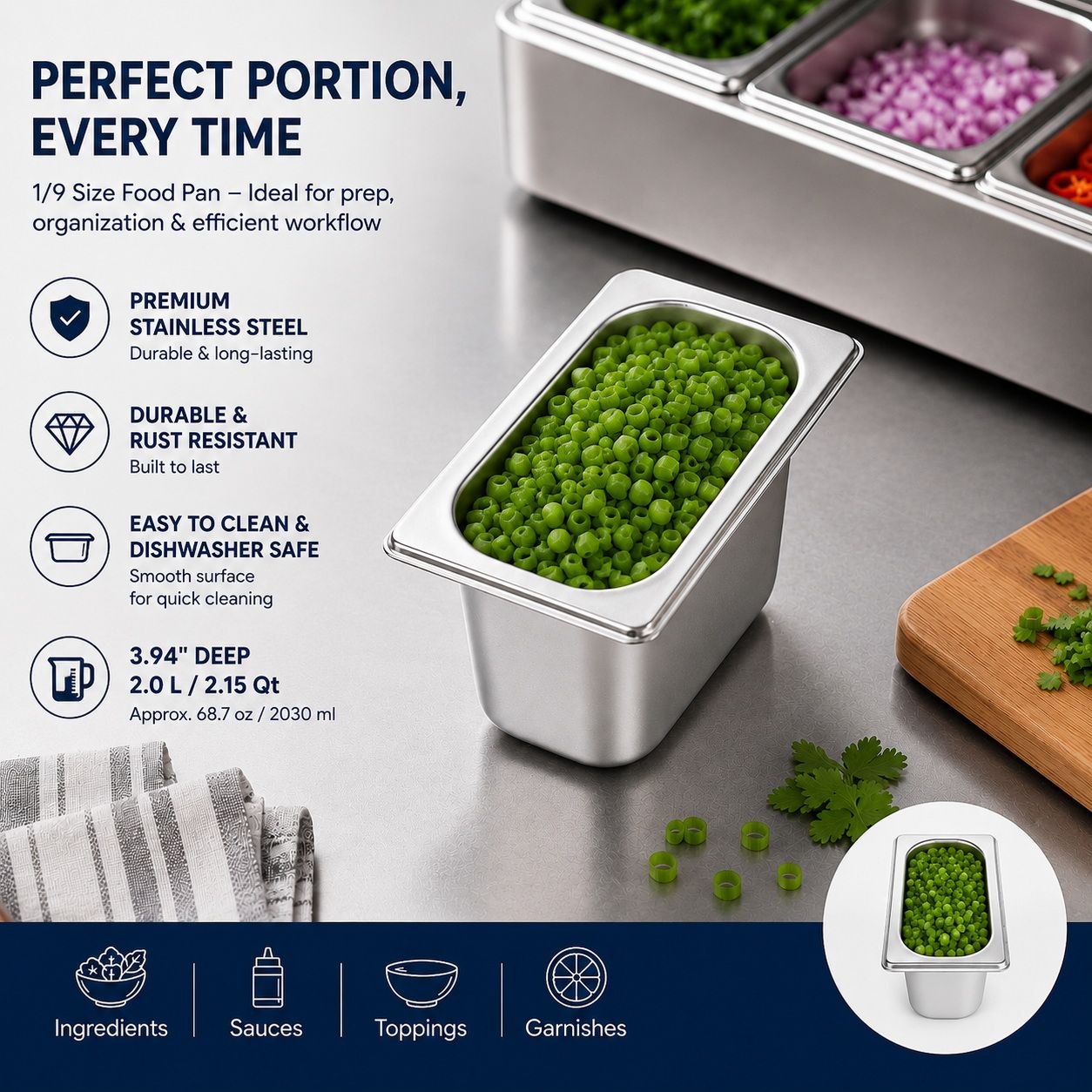 Commercial Stainless Steel GN 1/9 100mm Deep Gastronorm Bain Marie Buffet Steam Table Food Pan