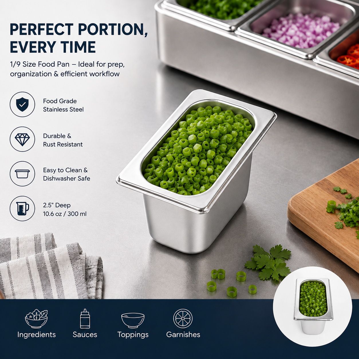 Commercial Stainless Steel GN 1/9 150mm Deep Gastronorm Bain Marie Buffet Steam Table Food Pan