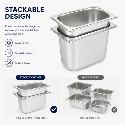 Commercial Stainless Steel GN 1/9 150mm Deep Gastronorm Bain Marie Buffet Steam Table Food Pan