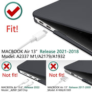 MacBook Air 13 Inch Case 2020 2019 2018, A1932, A2179,A2337 Shell Case Keyboard Cover Black V324-A1932-M-BLACK
