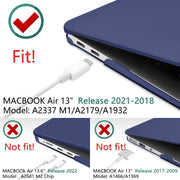 MacBook Air 13 Inch Case 2020 2019 2018, A1932, A2179,A2337 Shell Case Keyboard Cover Blue V324-A1932-M-BLUE