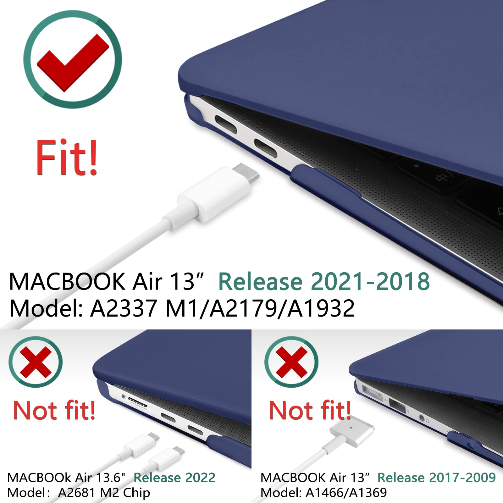 MacBook Air 13 Inch Case 2020 2019 2018, A1932, A2179,A2337 Shell Case Keyboard Cover Blue V324-A1932-M-BLUE
