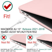 Suitable for MacBook Air 13 Inch Case 2022 2021 2020 2019 2018, A1932, A2179, A2337 Shell Case Keyboard Cover V324-A1932-M-BPINK