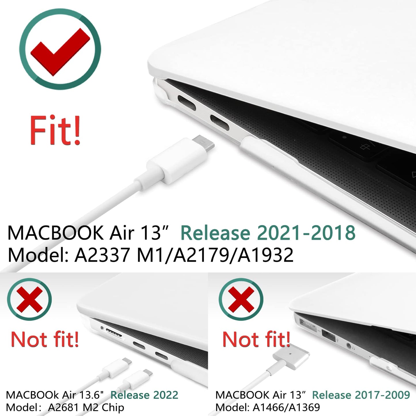 MacBook Air 13 Inch Case 2020 2019 2018, A1932, A2179, A2337 Shell Case Keyboard Cover Clear V324-A1932-M-CLEAR