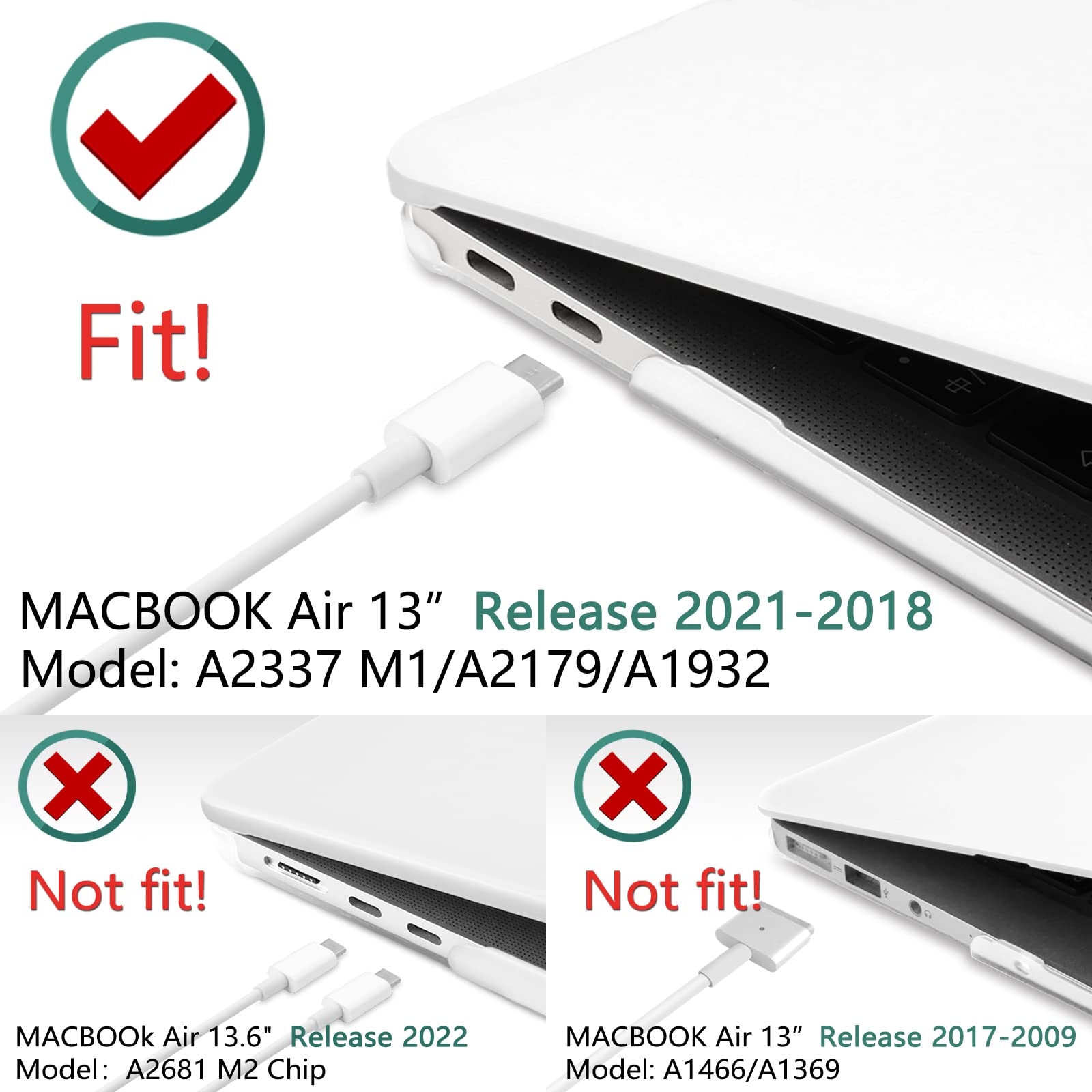 MacBook Air 13 Inch Case 2020 2019 2018, A1932, A2179, A2337 Shell Case Keyboard Cover Clear V324-A1932-M-CLEAR