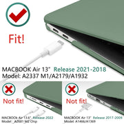 Suitable for MacBook Air 13 Inch Case 2022 2021 2020 2019 2018, A1932, A2179, A2337 Shell Case Keyboard Cover V324-A1932-M-DGREEN