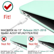MacBook Air 13 Inch Case 2020 2019 2018, A1932, A2179, A2337 Shell Case Keyboard Cover Green V324-A1932-M-GREEN