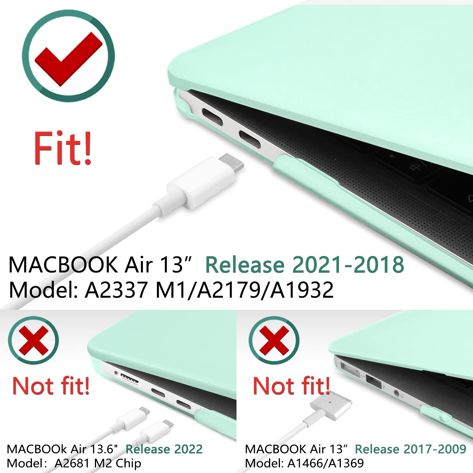MacBook Air 13 Inch Case 2020 2019 2018, A1932, A2179, A2337 Shell Case Keyboard Cover Green V324-A1932-M-GREEN