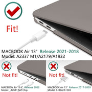 Suitable for MacBook Air 13 Inch Case 2022 2021 2020 2019 2018, A1932, A2179, A2337 Shell Case Keyboard Cover V324-A1932-M-GREY