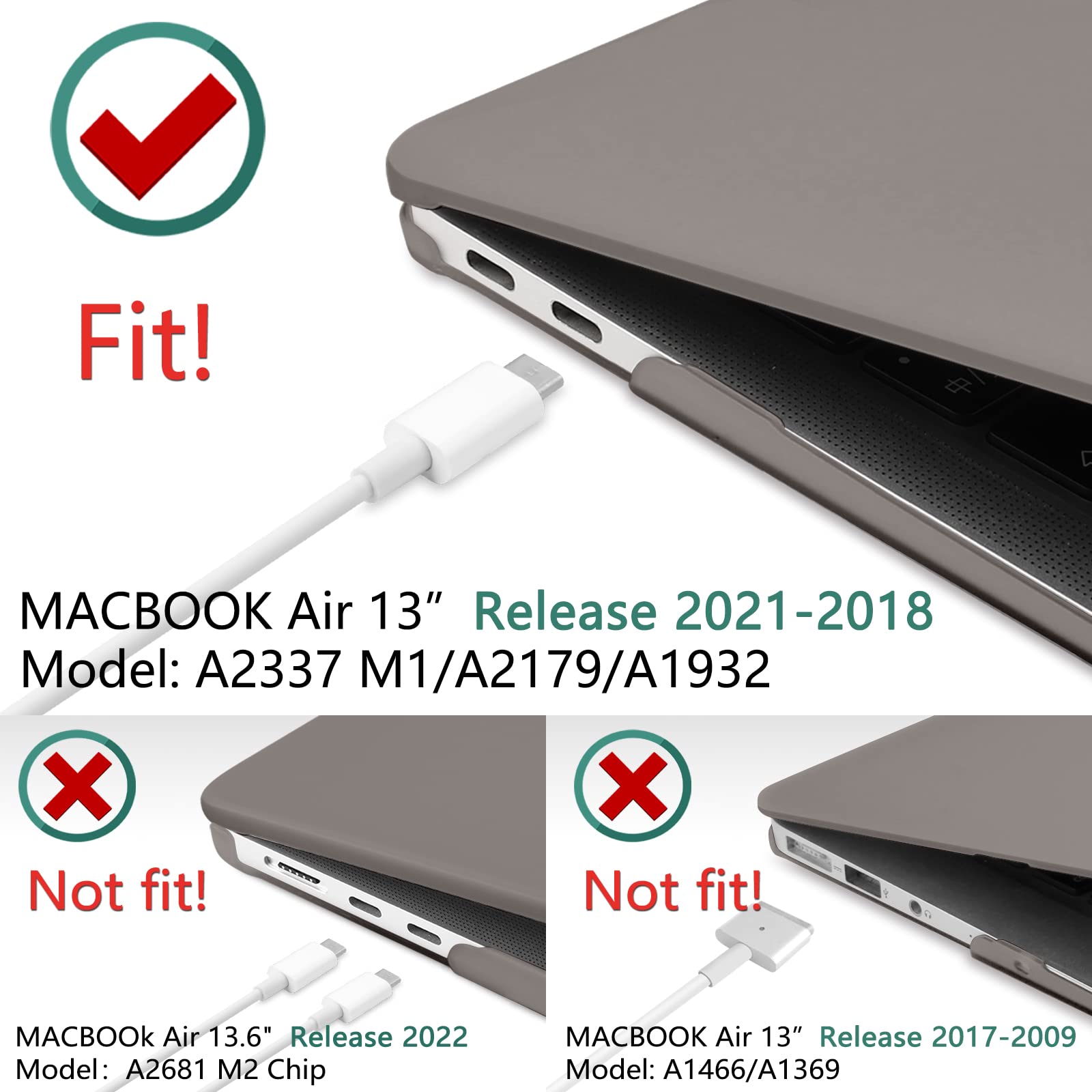 Suitable for MacBook Air 13 Inch Case 2022 2021 2020 2019 2018, A1932, A2179, A2337 Shell Case Keyboard Cover V324-A1932-M-GREY