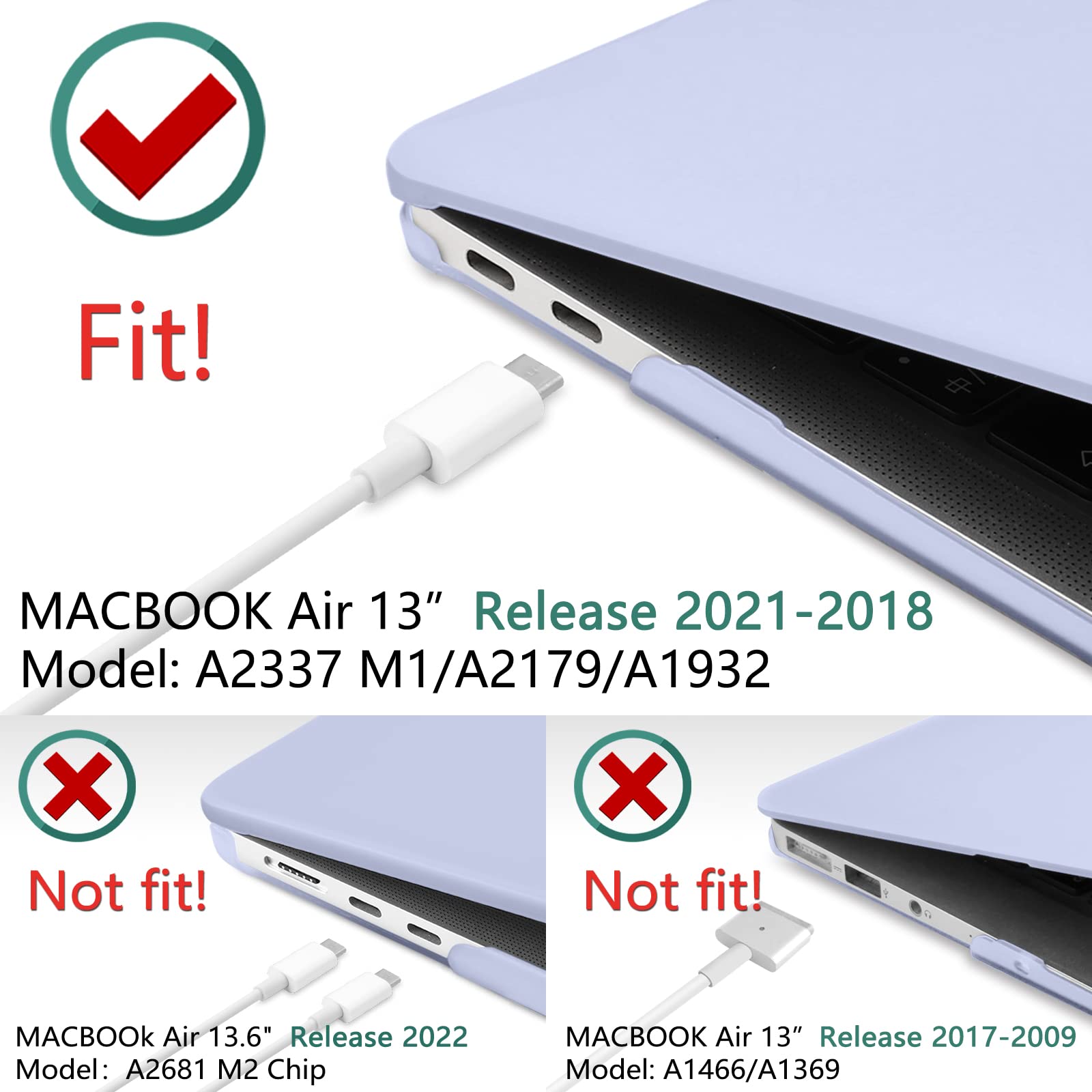 Suitable for MacBook Air 13 Inch Case 2022 2021 2020 2019 2018, A1932, A2179, A2337 Shell Case Keyboard Cover V324-A1932-M-LAVER