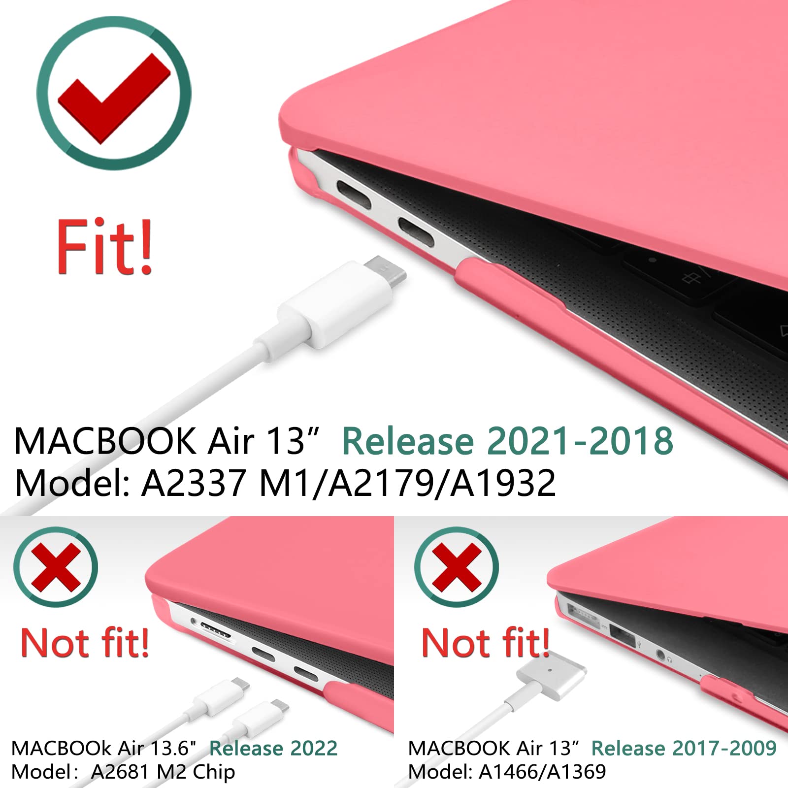 MacBook Air 13 Inch Case 2020 2019 2018, A1932, A2179, A2337 Shell Case Keyboard Cover Pink V324-A1932-M-PINK