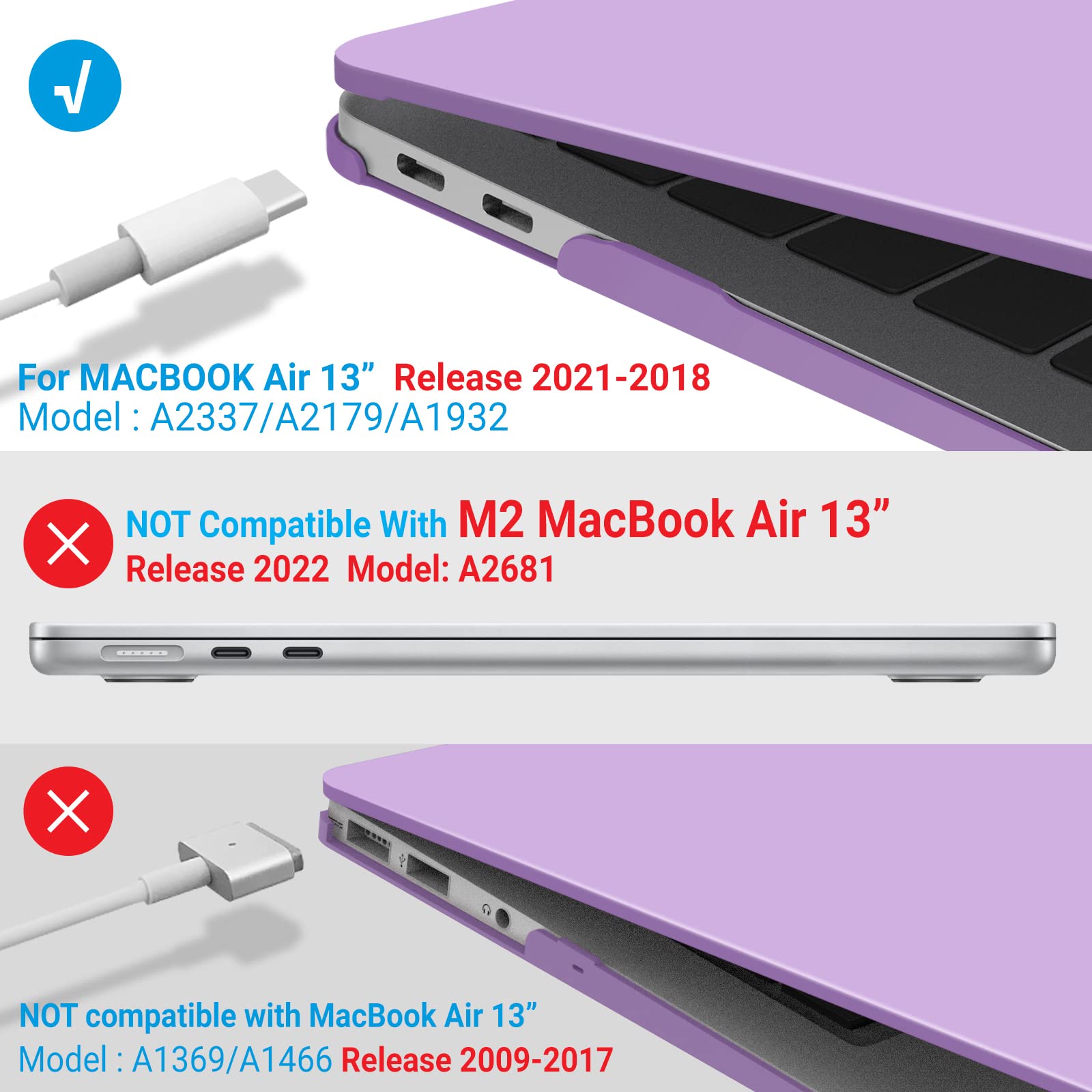 MacBook Air 13 Inch Case 2020 2019 2018, A1932, A2179, A2337 Shell Case Keyboard Cover Purple V324-A1932-M-PURPLE