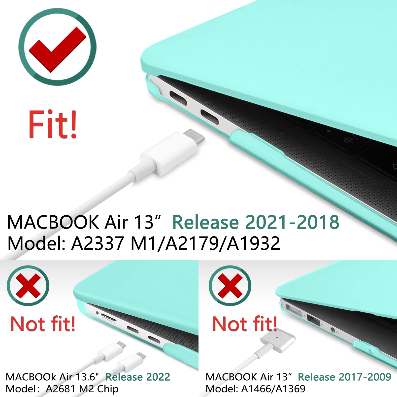 MacBook Air 13 Inch Case 2020 2019 2018, A1932, A2179, A2337 Shell Case Keyboard Cover tiffany blue V324-A1932-M-TB