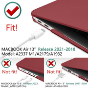 MacBook Air 13 Inch Case 2020 2019 2018, A1932, A2179,A2337 Shell Case Keyboard Cover Wine Red V324-A1932-M-WR