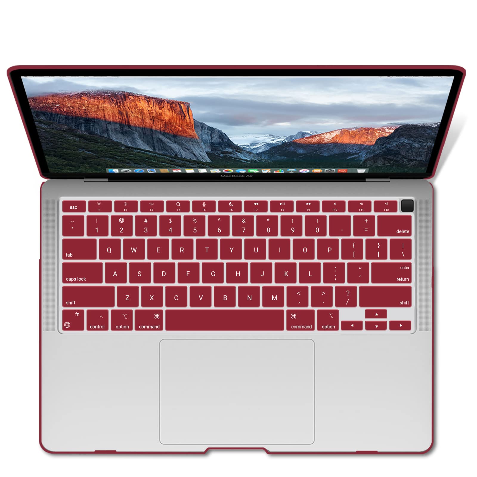 MacBook Air 13 Inch Case 2020 2019 2018, A1932, A2179,A2337 Shell Case Keyboard Cover Wine Red V324-A1932-M-WR