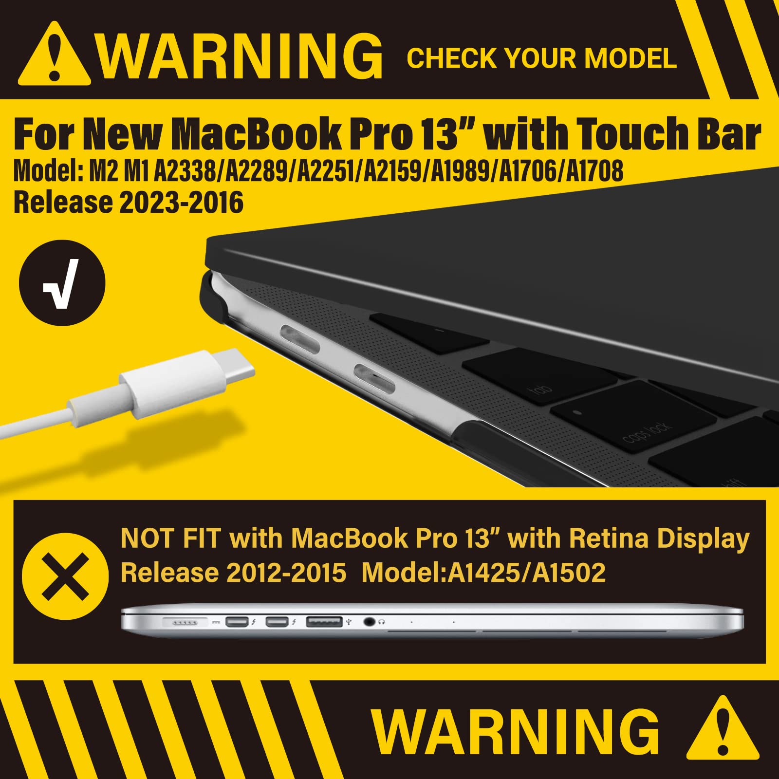 MacBook Pro 13 Inch Case 2016-2023 M1 M2 A2338 A2289 A2251 A2159 Hard Shell Case Keyboard Cover Black V324-A2251-M-BLACK