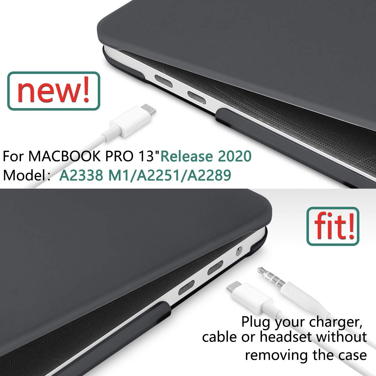 MacBook Pro 13 Inch Case 2016-2023 M1 M2 A2338 A2289 A2251 A2159 Hard Shell Case Keyboard Cover Black V324-A2251-M-BLACK
