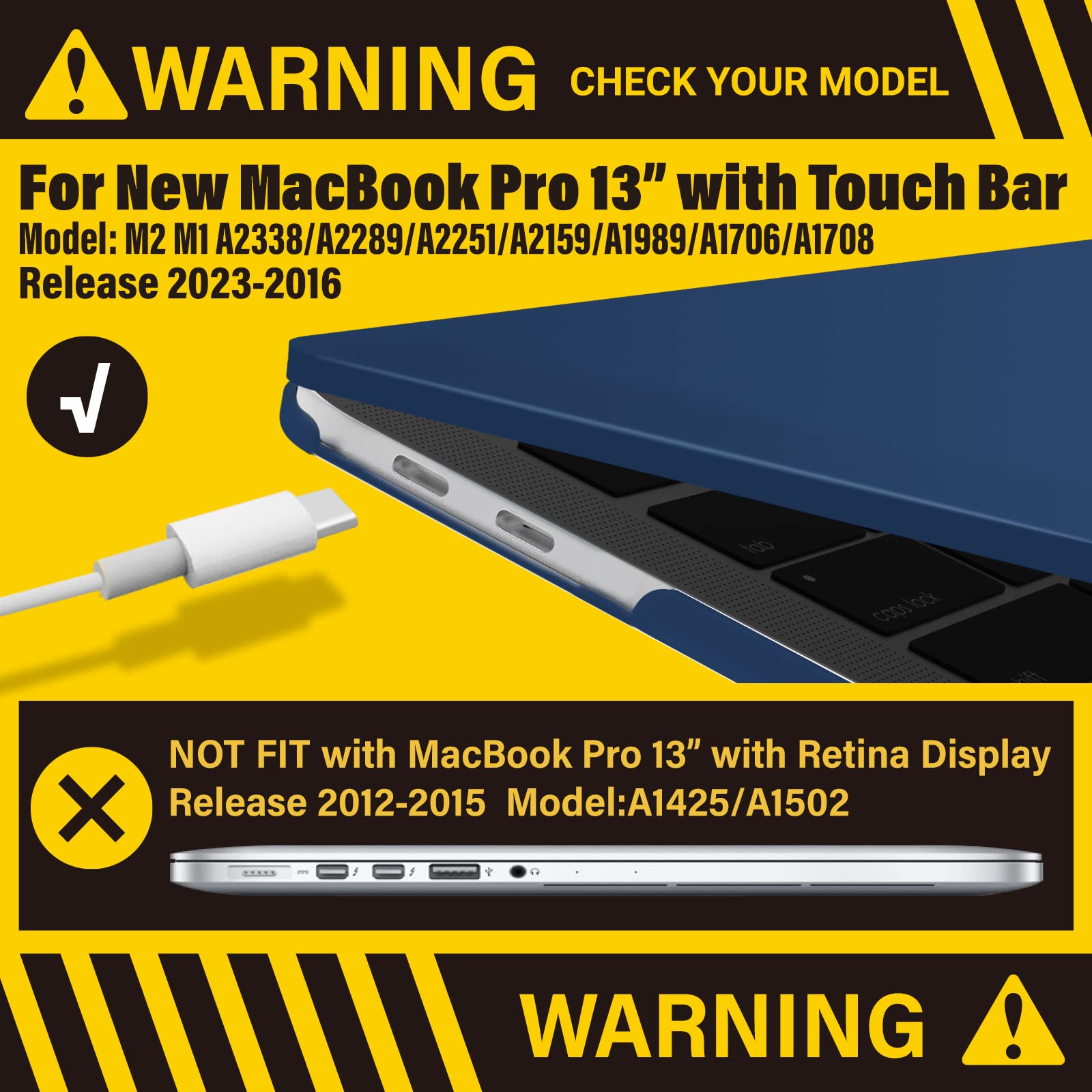 Navy Blue MacBook Pro 13 Inch Case 2016-2023 M1 M2 A2338 A2289 A2251 A2159 Hard Shell Case Keyboard Cover V324-A2251-M-BLUE