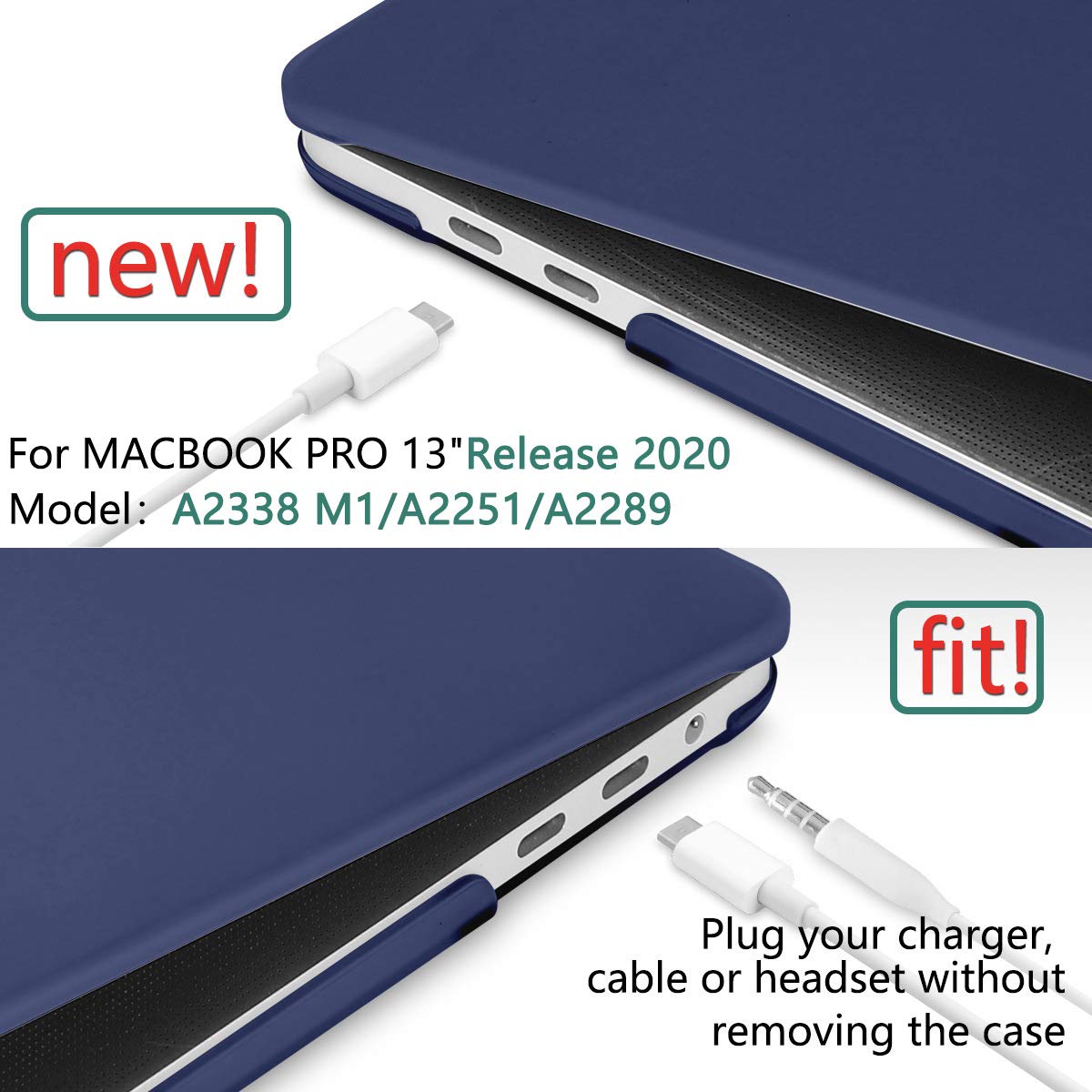 Navy Blue MacBook Pro 13 Inch Case 2016-2023 M1 M2 A2338 A2289 A2251 A2159 Hard Shell Case Keyboard Cover V324-A2251-M-BLUE