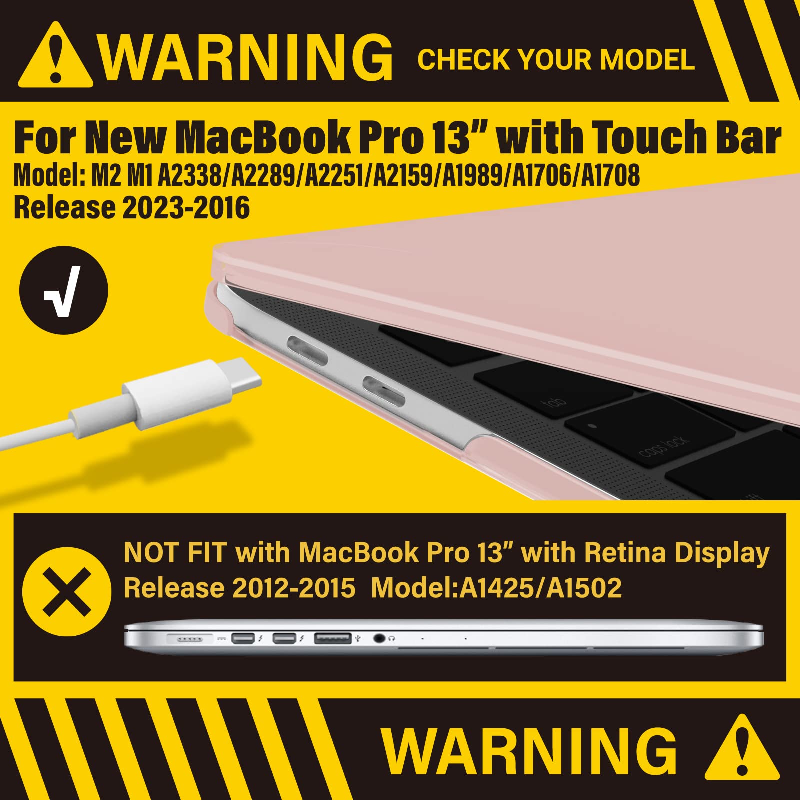 Suitable for Sold Pink MacBook Pro 13 Inch Case 2016-2023 M1 M2 A2338 A2289 A2251 A2159 Hard Shell Case V324-A2251-M-BPINK