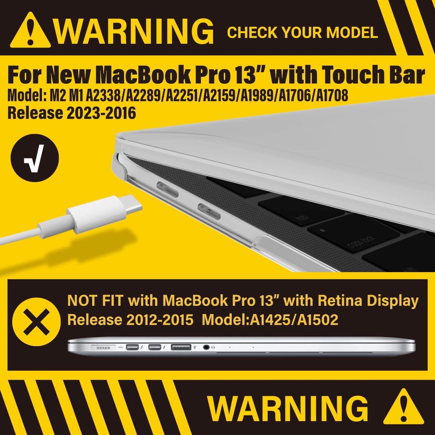 MacBook Pro 13 Inch Case 2016-2023 M1 M2 A2338 A2289 A2251 A2159 Hard Shell Case Keyboard Cover White V324-A2251-M-CLEAR