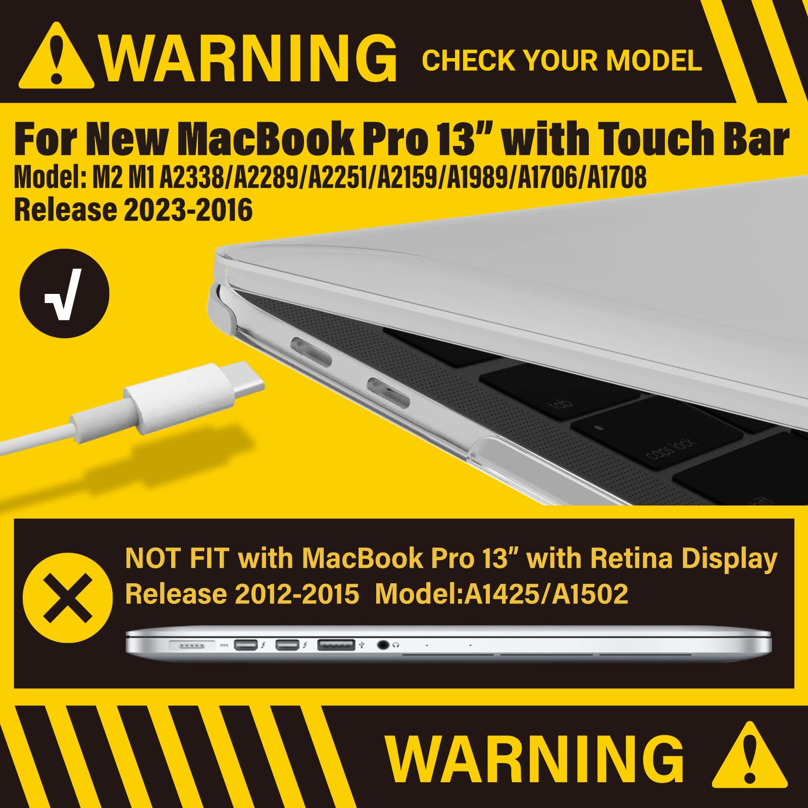 MacBook Pro 13 Inch Case 2016-2023 M1 M2 A2338 A2289 A2251 A2159 Hard Shell Case Keyboard Cover White V324-A2251-M-CLEAR