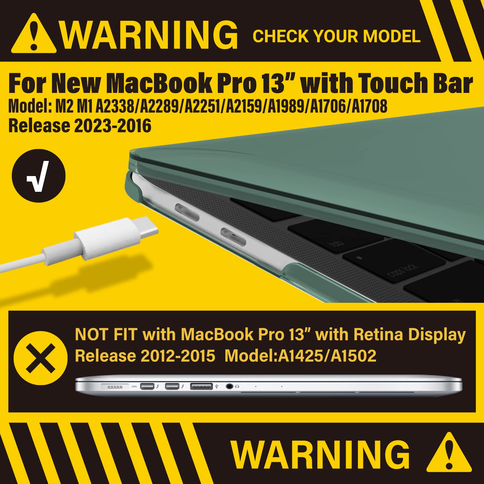 Suitable for Midnight Green MacBook Pro 13 Inch Case 2016-2023 M1 M2 A2338 A2289 A2251 A2159 Hard Shell Case V324-A2251-M-DGREEN