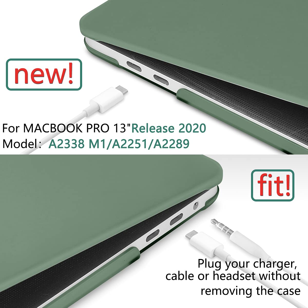 Suitable for Midnight Green MacBook Pro 13 Inch Case 2016-2023 M1 M2 A2338 A2289 A2251 A2159 Hard Shell Case V324-A2251-M-DGREEN