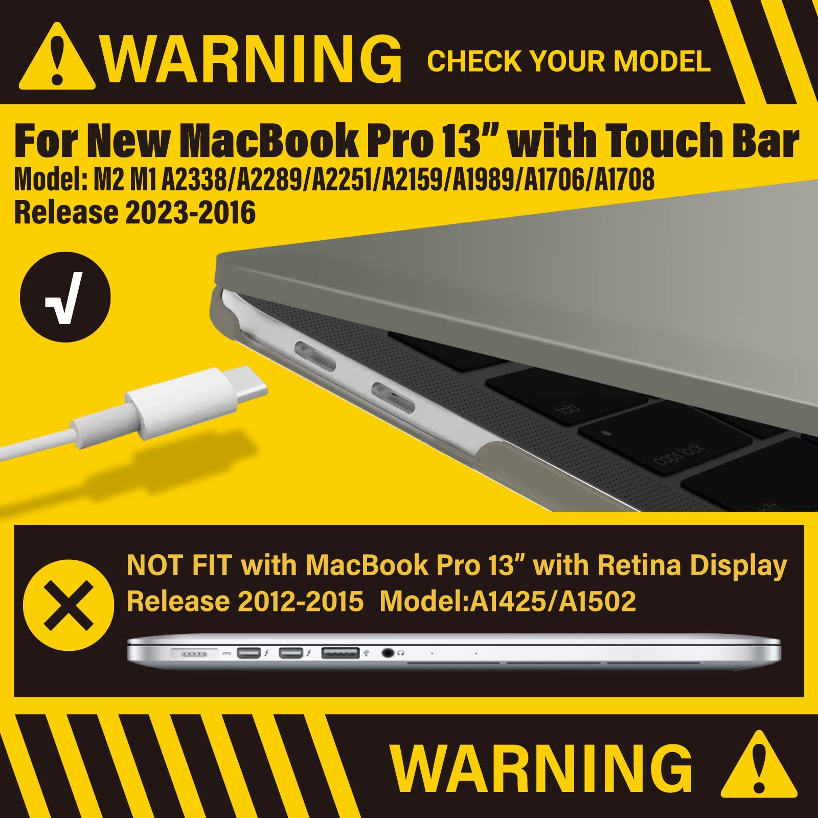 Suitable for Grey MacBook Pro 13 Inch Case 2016-2023 M1 M2 A2338 A2289 A2251 A2159 Hard Shell Case Keyboard V324-A2251-M-GREY