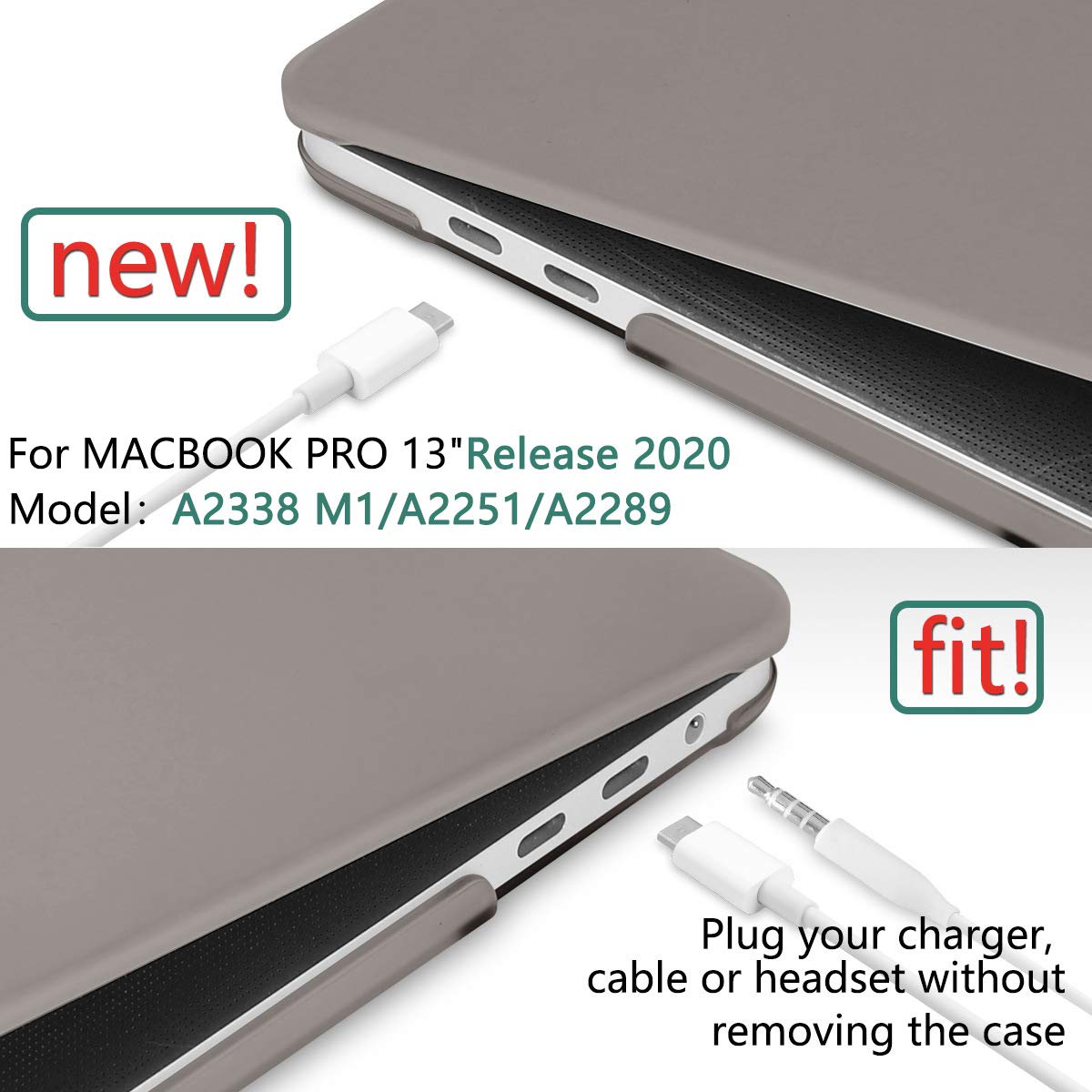 Suitable for Grey MacBook Pro 13 Inch Case 2016-2023 M1 M2 A2338 A2289 A2251 A2159 Hard Shell Case Keyboard V324-A2251-M-GREY