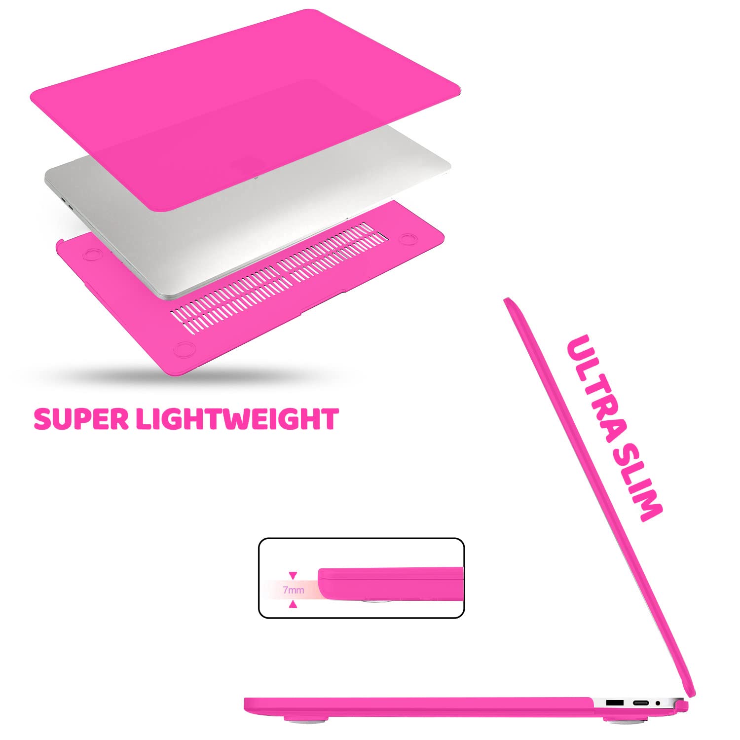 Suitable for Hot Pink MacBook Pro 13 Inch Case 2016-2023 M1 M2 A2338 A2289 A2251 A2159 Hard Shell Case V324-A2251-M-HP