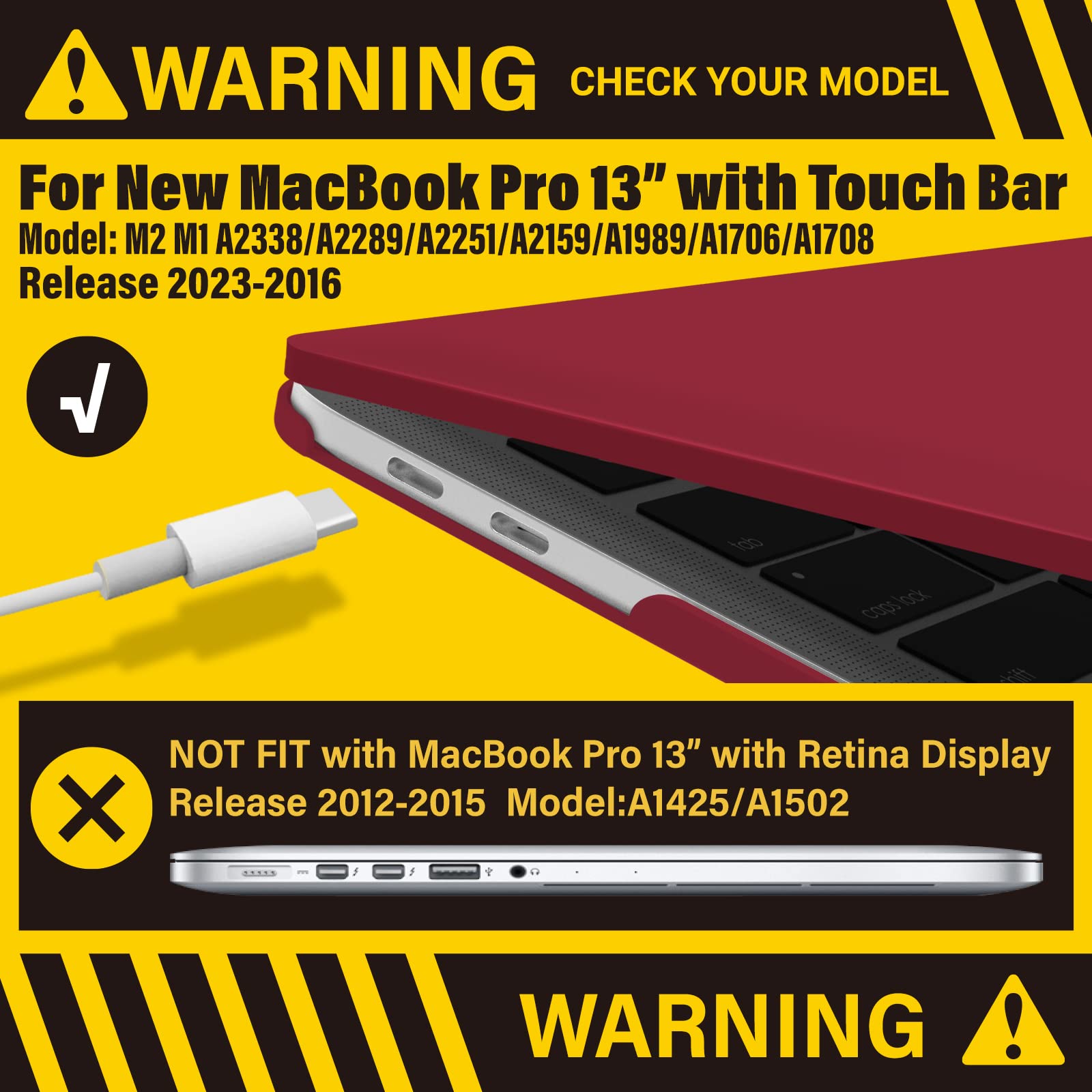 Wine Red MacBook Pro 13 Inch Case 2016-2023 M1 M2 A2338 A2289 A2251 A2159 Hard Shell Case Keyboard Cover V324-A2251-M-WR