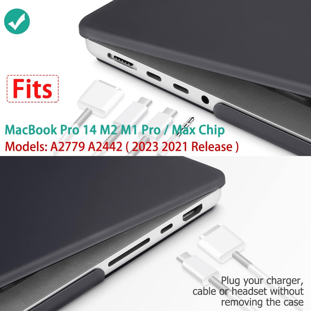 Suitable for MacBook Pro 14 Max Inch Case 2023 2022 2021 M2 A2779 M1 A2442 Hardshell Case Keyboard Cover Black V324-A2442-M-BLACK