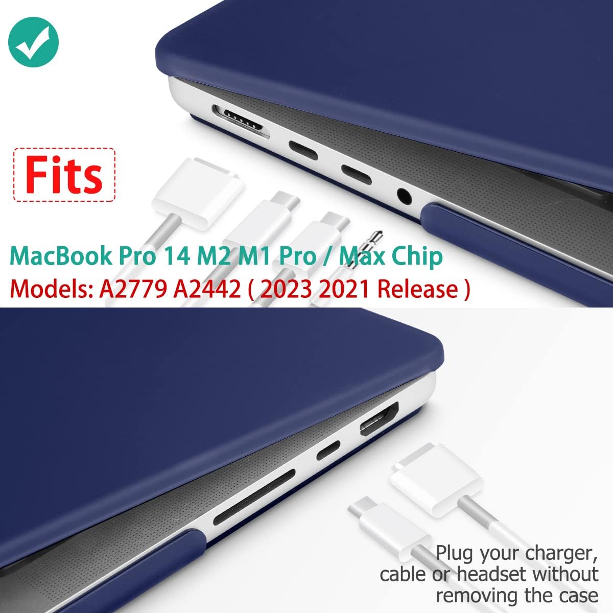 Suitable for MacBook Pro 14 Max Inch Case 2023 2022 2021 M2 A2779 M1 A2442 Hardshell Case Keyboard Cover Blue V324-A2442-M-BLUE