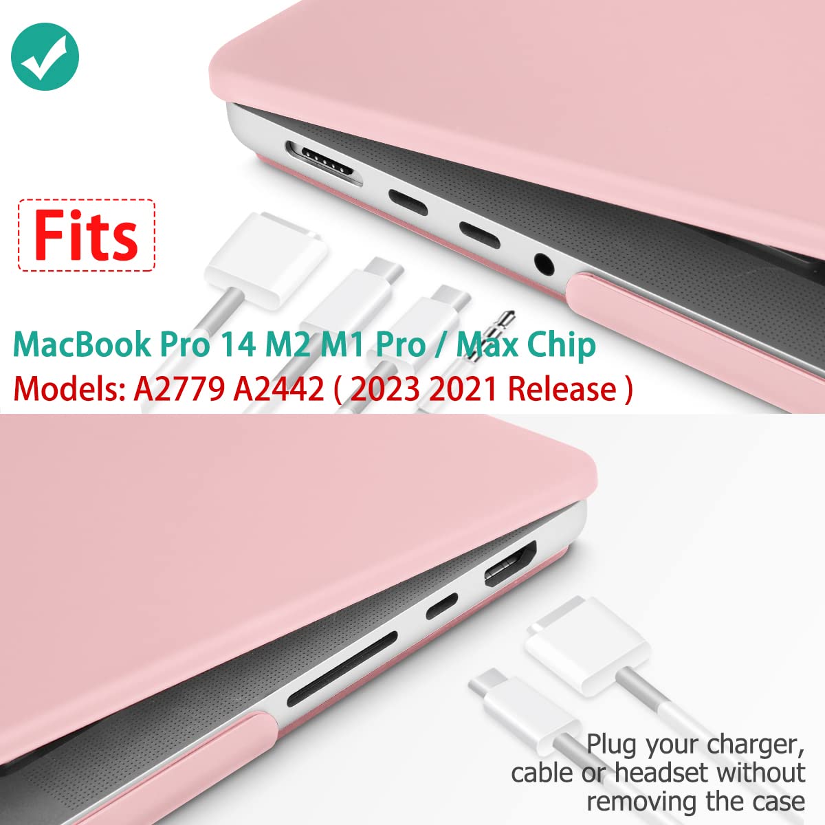 Suitable for MacBook Pro 14 Max Inch Case 2023 2022 2021 M2 A2779 M1 A2442 Hardshell Case Keyboard Cover Sold V324-A2442-M-BPINK