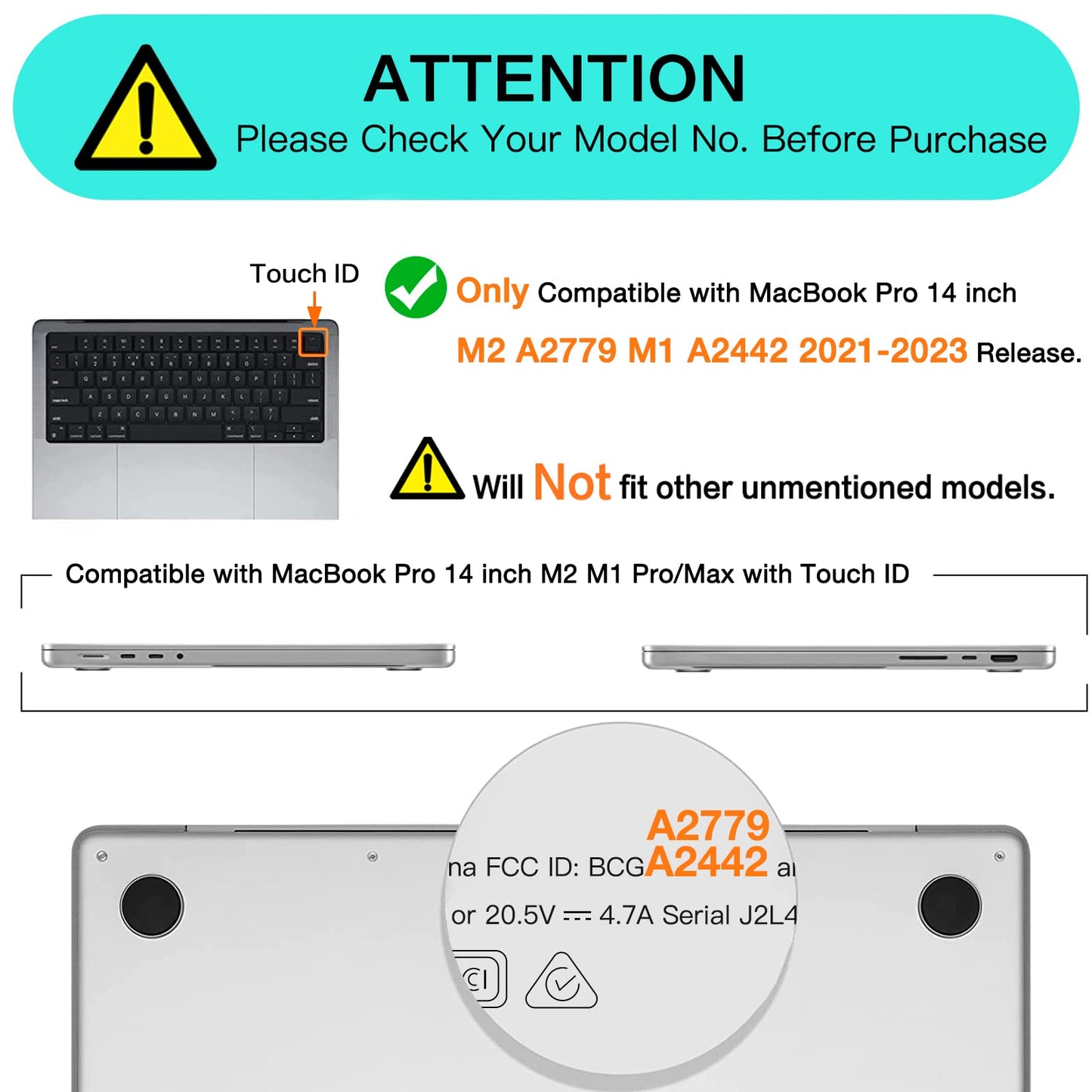 Suitable for MacBook Pro 14 Max Inch Case 2023 2022 2021 M2 A2779 M1 A2442 Hardshell Case Keyboard Cover White V324-A2442-M-CLEAR