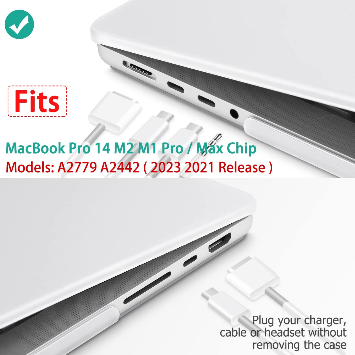 Suitable for MacBook Pro 14 Max Inch Case 2023 2022 2021 M2 A2779 M1 A2442 Hardshell Case Keyboard Cover White V324-A2442-M-CLEAR