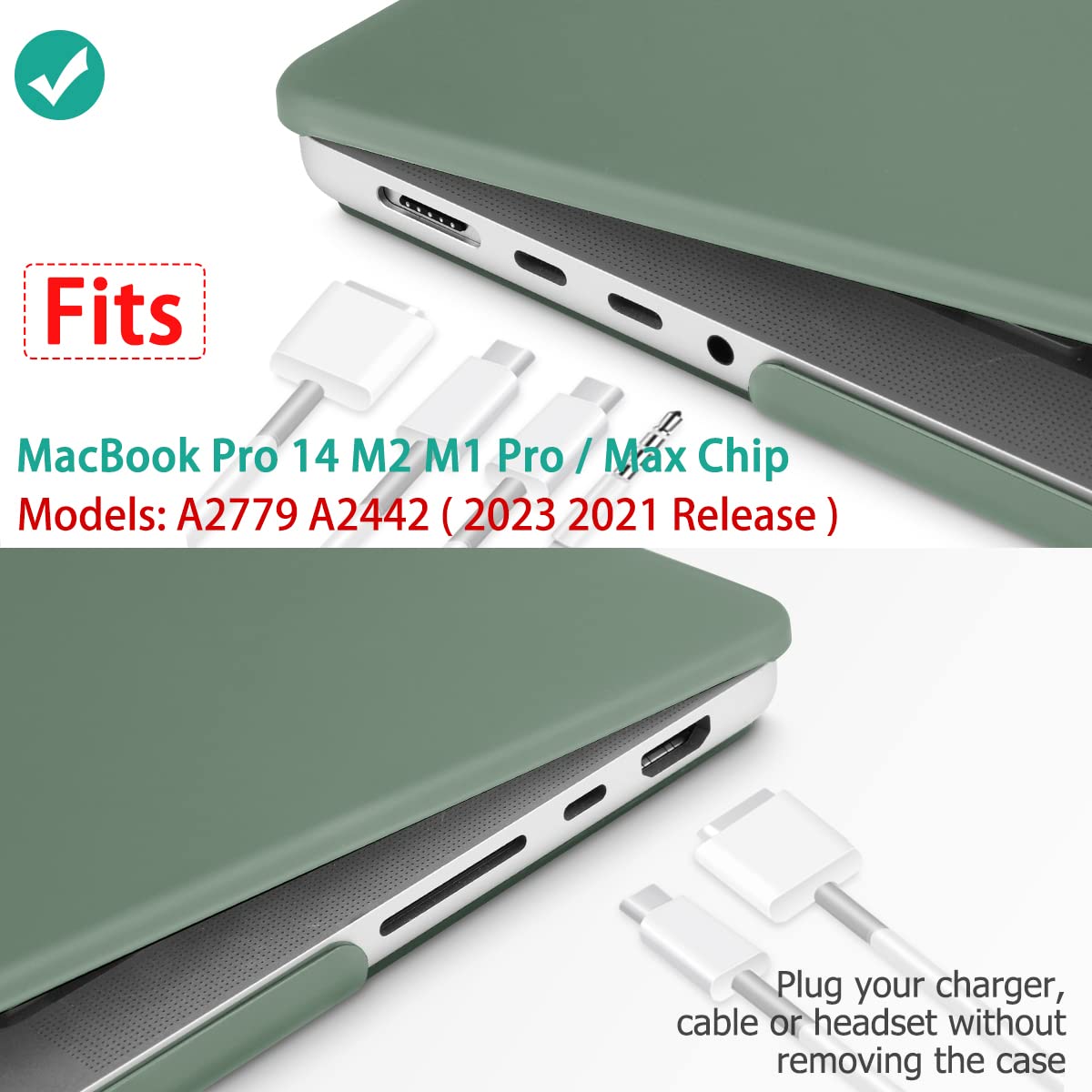 Suitable for MacBook Pro 14 Max Inch Case 2023 2022 2021 M2 A2779 M1 A2442 Hardshell Case Keyboard Cover V324-A2442-M-DGREEN