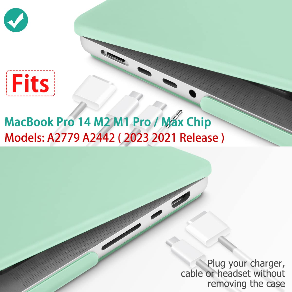 Suitable for MacBook Pro 14 Max Inch Case 2023 2022 2021 M2 A2779 M1 A2442 Hardshell Case Keyboard Cover Green V324-A2442-M-GREEN