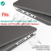 Suitable for MacBook Pro 14 Max Inch Case 2023 2022 2021 M2 A2779 M1 A2442 Hardshell Case Keyboard Cover Grey V324-A2442-M-GREY
