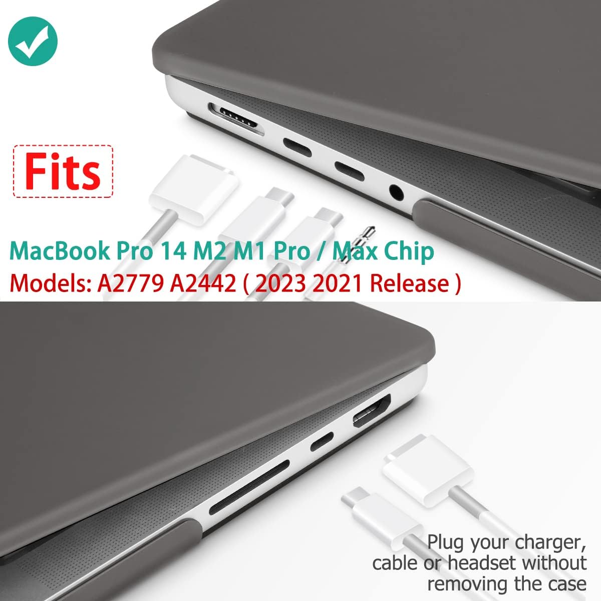 Suitable for MacBook Pro 14 Max Inch Case 2023 2022 2021 M2 A2779 M1 A2442 Hardshell Case Keyboard Cover Grey V324-A2442-M-GREY