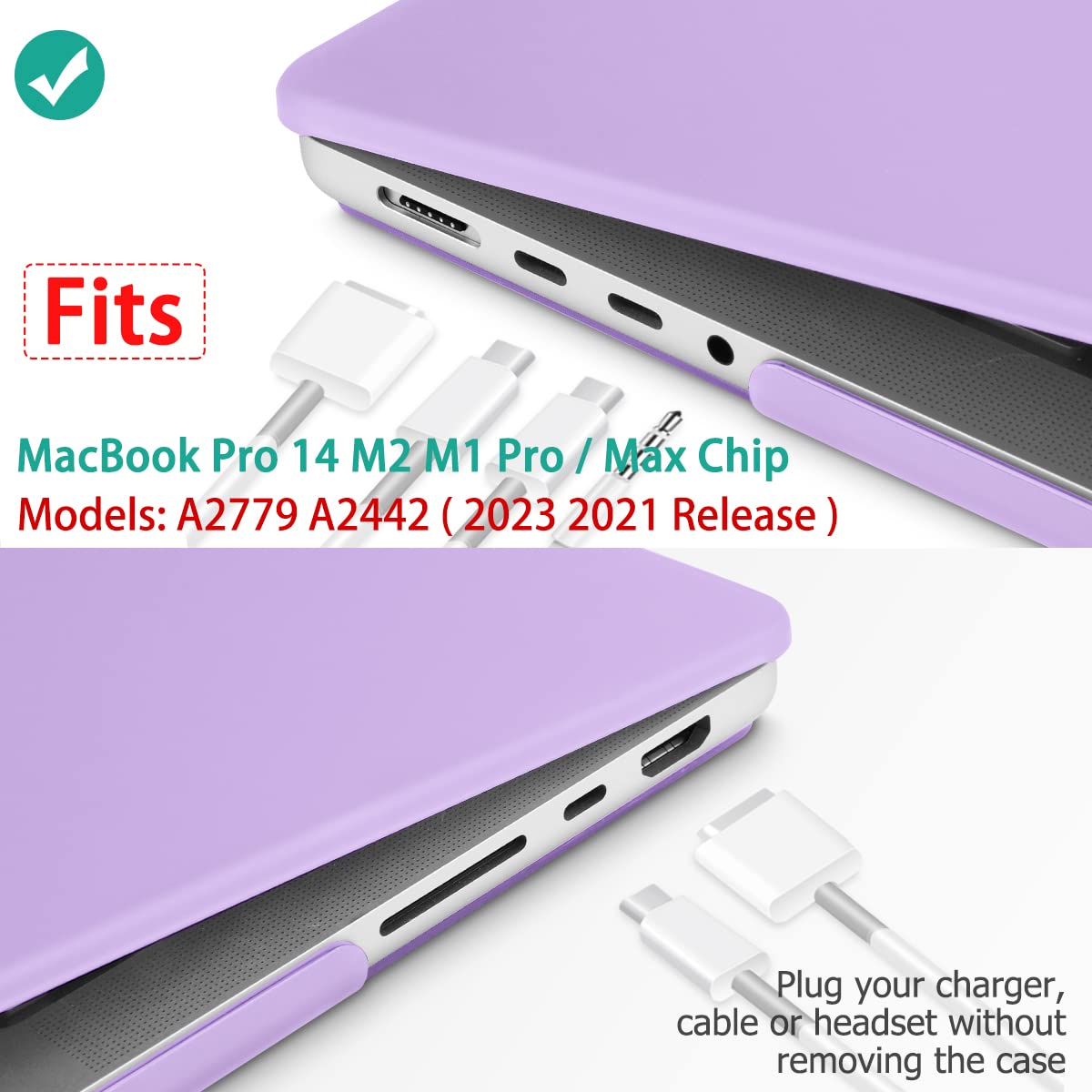 Suitable for MacBook Pro 14 Max Inch Case 2023 2022 2021 M2 A2779 M1 A2442 Hardshell Case Keyboard Cover V324-A2442-M-PURPLE