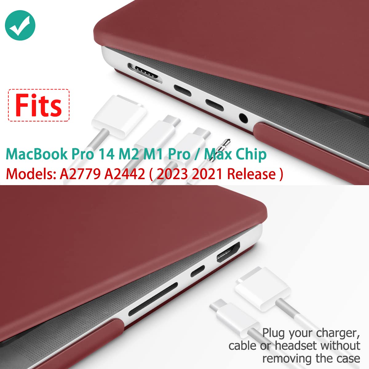 Suitable for MacBook Pro 14 Max Inch Case 2023 2022 2021 M2 A2779 M1 A2442 Hardshell Case Keyboard Cover Wine V324-A2442-M-WR