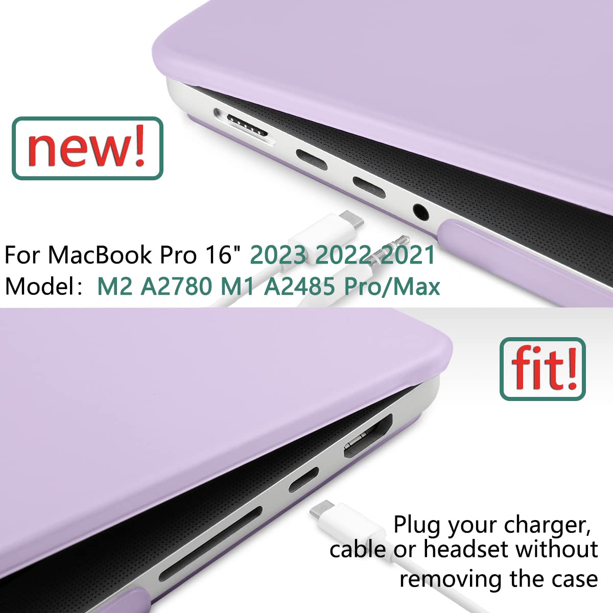 Suitable for MacBook Pro 16 inch Case 2023 2022 2021 M2 A2780 A2485 M1 Pro/Max Hard Shell Case Keyboard Cover V324-A2485-M-PURPLE
