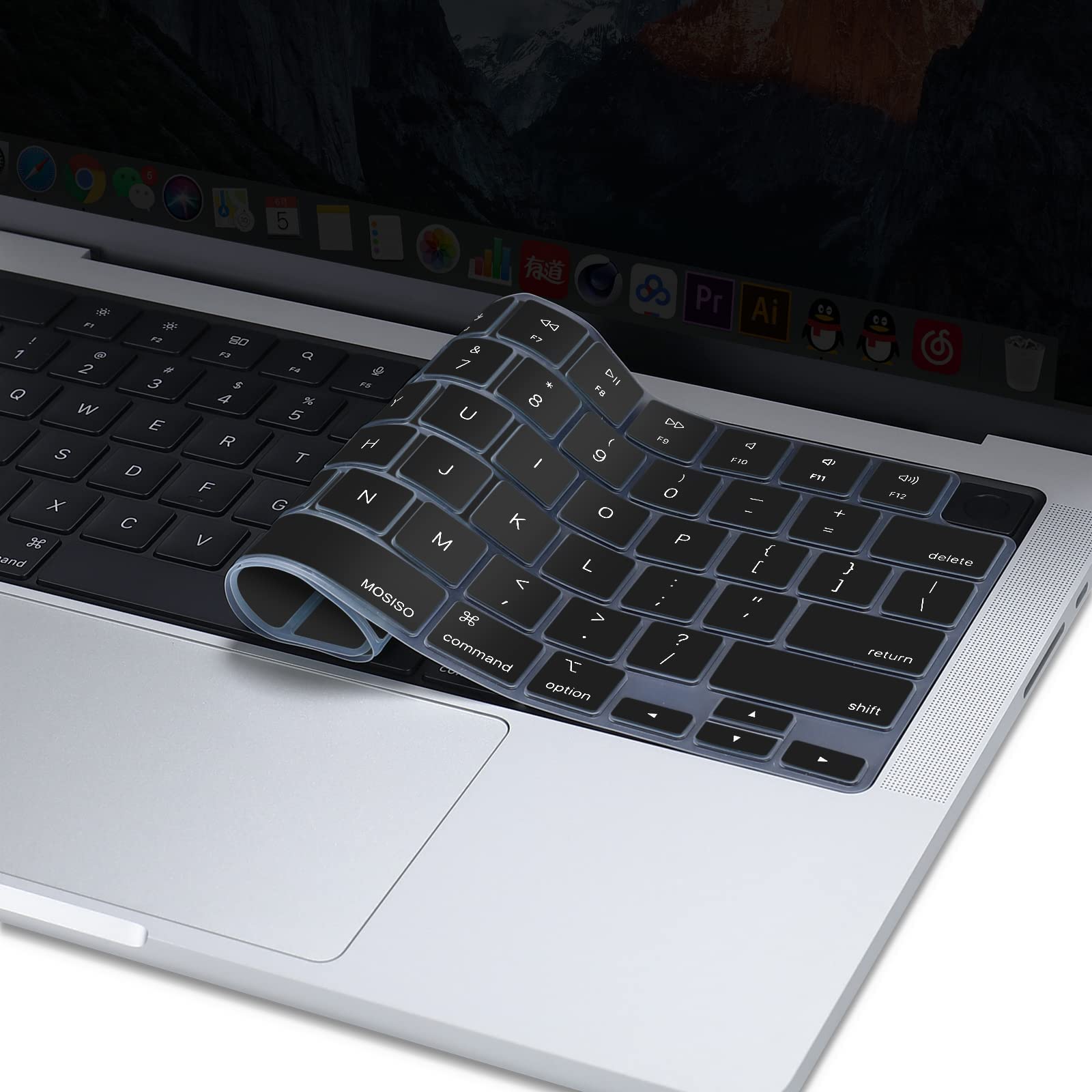 Keyboard Cover Skin For MacBook Air Pro 13 13.6 14 15.3 16 A2442 A2779 A2485 A2780 A2681 A2941 M1 M2 2021 to V324-A2681-KEY-BLACK
