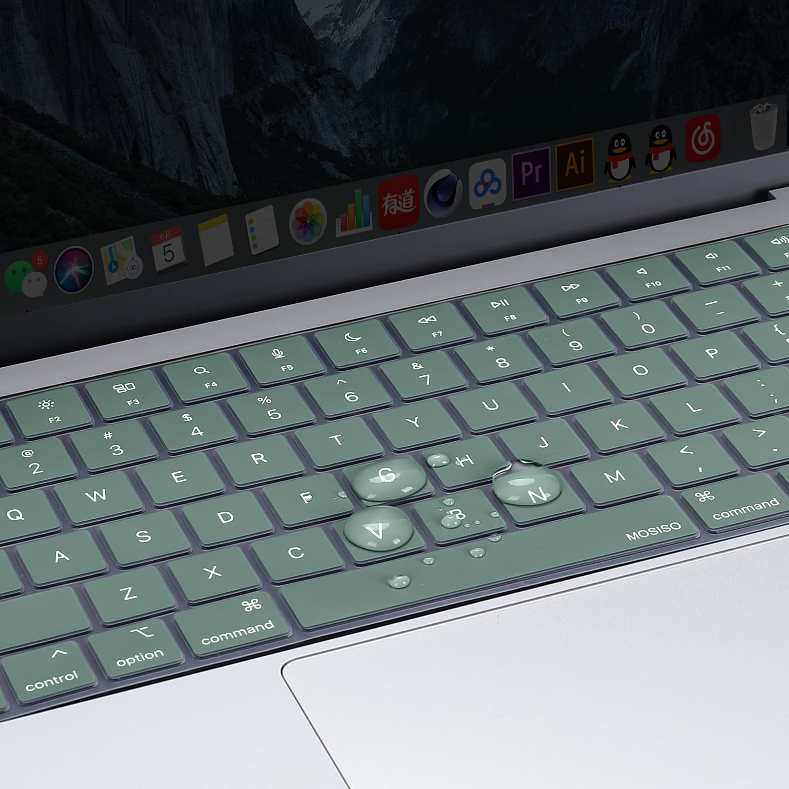 Keyboard Cover Skin For MacBook Air Pro 13 13.6 14 15.3 16 A2442 A2779 A2485 A2780 A2681 A2941 M1 M2 2021 to V324-A2681-KEY-DGREEN