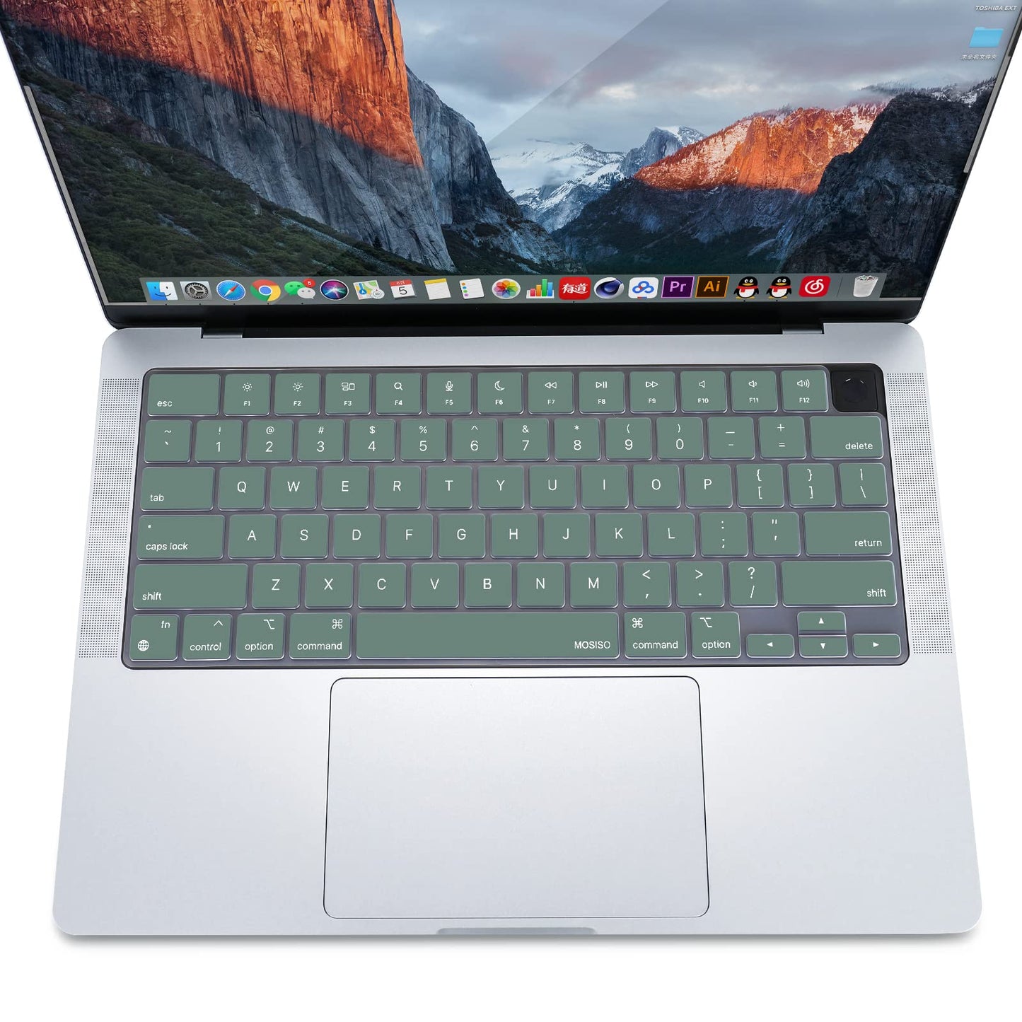 Keyboard Cover Skin For MacBook Air Pro 13 13.6 14 15.3 16 A2442 A2779 A2485 A2780 A2681 A2941 M1 M2 2021 to V324-A2681-KEY-DGREEN